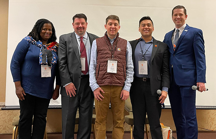 Adelle Dantzler G’93, Greg Haledjian ’90, Brendan Carducci '24, Andrew Regalado ’20, Matthew McKnight G’17